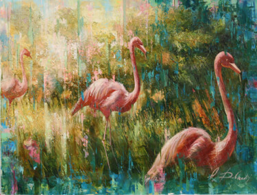 Pittura intitolato "Garden.Flamingo." da Dobrodiy Alexandr, Opera d'arte originale, Olio