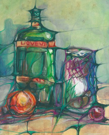 Drawing titled "Still life with fou…" by Aleksandr Glukhov, Original Artwork, Gouache