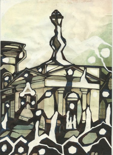 Painting titled "The chapel of the E…" by Aleksandr Glukhov, Original Artwork, Watercolor