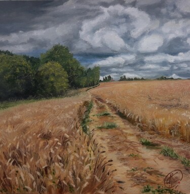 Peinture intitulée "grain field "Хлебно…" par Aleksandr Gritsenko, Œuvre d'art originale, Huile