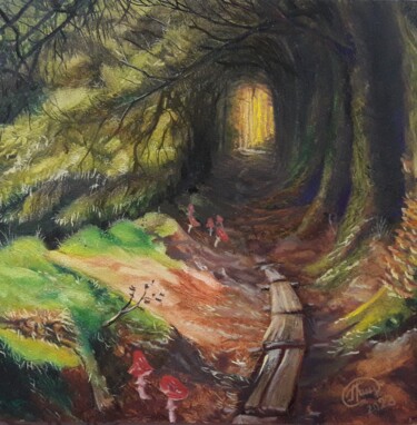 Malerei mit dem Titel "Path to the dense f…" von Aleksandr Gritsenko, Original-Kunstwerk, Öl