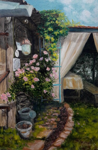 Schilderij getiteld "Gardener's Corner "…" door Aleksandr Gritsenko, Origineel Kunstwerk, Olie