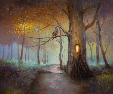 Peinture intitulée "Visiting the owl" par Aleksandr Jero, Œuvre d'art originale, Huile