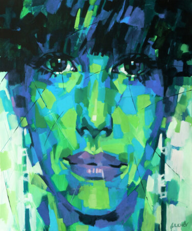 Painting titled "GREEN PORTRAIT 4" by Aleksandr Ilichev, Original Artwork, Acrylic