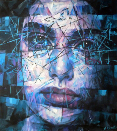 Painting titled "BLUE  PORTRAIT" by Aleksandr Ilichev, Original Artwork, Acrylic