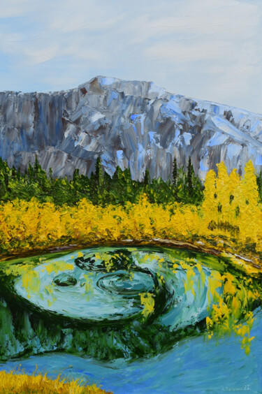 Pittura intitolato "Altai. Geyser lake.…" da Aleksandr Petelin, Opera d'arte originale, Olio