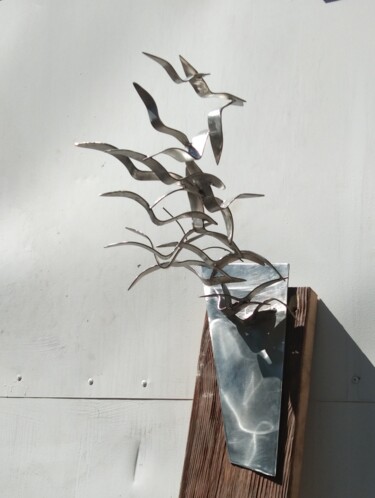 Sculpture titled "catch the elusive" by Aleksandr Stepanov, Original Artwork, Stainless Steel Mounted on Metal