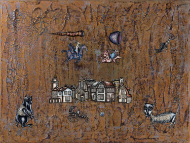Pittura intitolato "City of rabbits." da Aleksandr Volkov, Opera d'arte originale, Acrilico