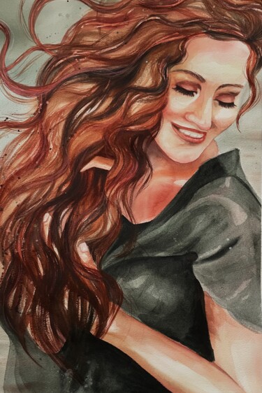 Painting titled "Wavy hair" by Aleksandra Antonova, Original Artwork, Watercolor