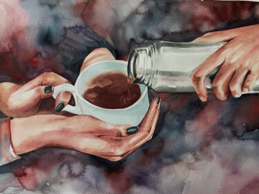 Painting titled "Taking care, part 2" by Aleksandra Antonova, Original Artwork, Watercolor