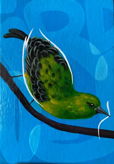 Painting titled "Birds" by Aleksandra Aurelli, Original Artwork, Acrylic Mounted on Cardboard