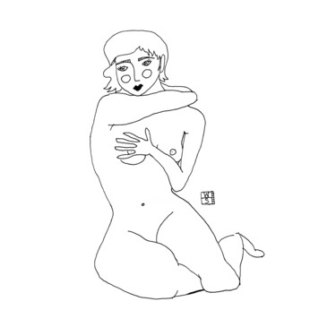 Desenho intitulada "Sitting model" por Aleksandra Chastagnol (Wild strawberry), Obras de arte originais, Caneta de gel
