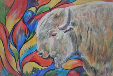 Malerei mit dem Titel "White buffalo" von Aleksandra Cherepanova, Original-Kunstwerk, Acryl