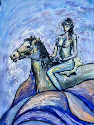 Painting titled "Curly horsewoman" by Aleksandra Cherepanova, Original Artwork, Acrylic