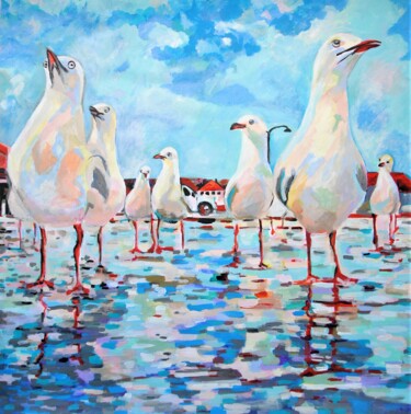 Pittura intitolato "Seagulls Original A…" da Alexandra Djokic, Opera d'arte originale, Acrilico