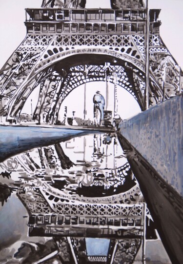 Zeichnungen mit dem Titel "Rainy Paris" von Alexandra Djokic, Original-Kunstwerk, Tinte