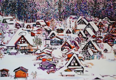 Картина под названием "Winter Village 1" - Alexandra Djokic, Подлинное произведение искусства, Акварель