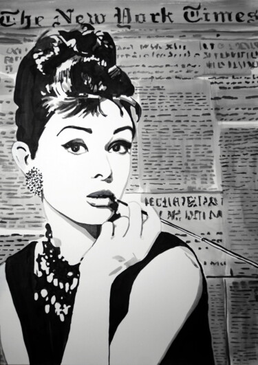 Tekening getiteld "Audrey Hepburn " door Alexandra Djokic, Origineel Kunstwerk, Inkt