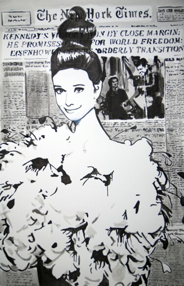 Dessin intitulée "Audrey Hepburn " par Alexandra Djokic, Œuvre d'art originale, Encre