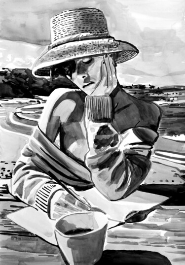 Dibujo titulada "At the beach " por Alexandra Djokic, Obra de arte original, Tinta