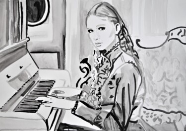 Dessin intitulée "Pianist" par Alexandra Djokic, Œuvre d'art originale, Encre