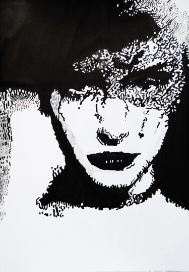 Drawing titled "Woman with mask " by Alexandra Djokic, Original Artwork, Ink
