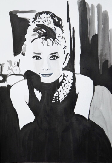 Zeichnungen mit dem Titel "Audrey Hepburn " von Alexandra Djokic, Original-Kunstwerk, Tinte