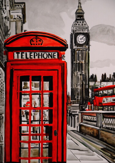 Dessin intitulée "London Street " par Alexandra Djokic, Œuvre d'art originale, Encre
