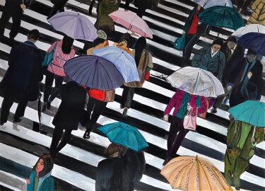 Painting titled "Rainy Street" by Alexandra Djokic, Original Artwork, Acrylic