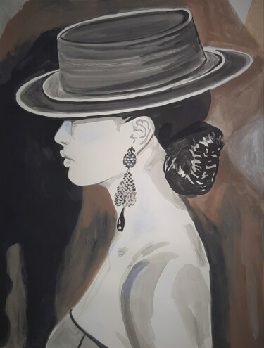 Painting titled "Lady with a hat / 7…" by Alexandra Djokic, Original Artwork, Ink