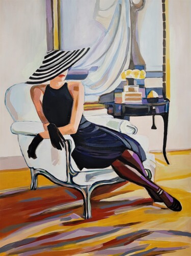 Peinture intitulée "Lady with hat / 101…" par Alexandra Djokic, Œuvre d'art originale, Acrylique