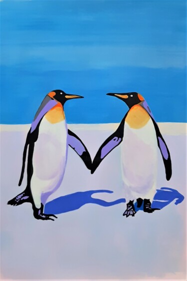 Malerei mit dem Titel "Penguins / 91 x 61…" von Alexandra Djokic, Original-Kunstwerk, Acryl