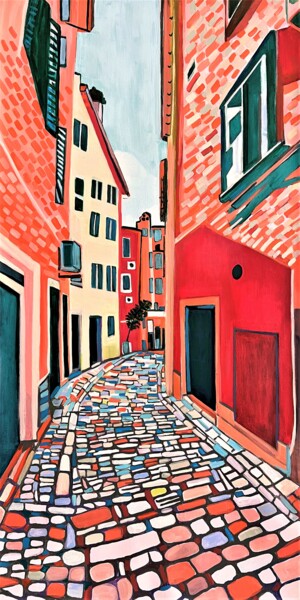 Malerei mit dem Titel "Mediterranean stree…" von Alexandra Djokic, Original-Kunstwerk, Acryl