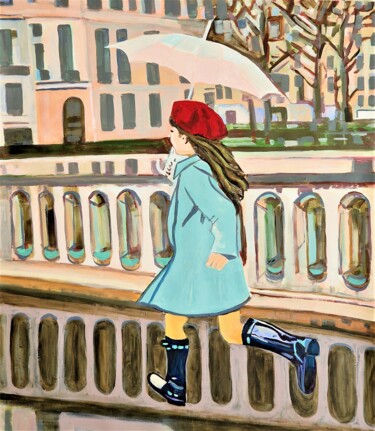 Painting titled "Girl with umbrella…" by Alexandra Djokic, Original Artwork, Acrylic