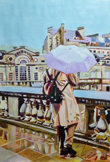 Painting titled "The man with umbrel…" by Alexandra Djokic, Original Artwork, Acrylic