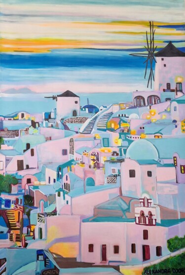 Painting titled "Santorini , Greece" by Alexandra Djokic, Original Artwork, Acrylic