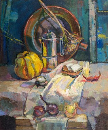 Ζωγραφική με τίτλο "Pumpkin for dinner" από Aleksandra Manzha, Αυθεντικά έργα τέχνης, Λάδι Τοποθετήθηκε στο Ξύλινο φορείο σκ…