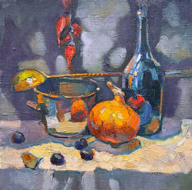 Painting titled "PUMPKIN JUICE" by Aleksandra Manzha, Original Artwork, Oil Mounted on Wood Stretcher frame