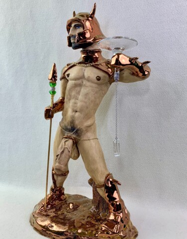 Sculpture titled "Knight in copper ar…" by Aleksei Gordenkov, Original Artwork, Clay