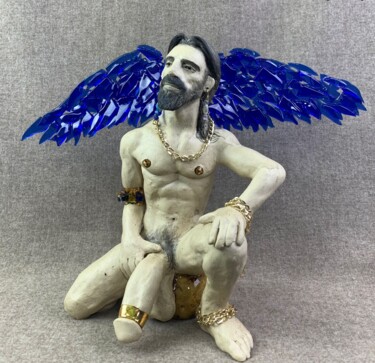 Sculpture titled "Angel with the blue…" by Aleksei Gordenkov, Original Artwork, Clay