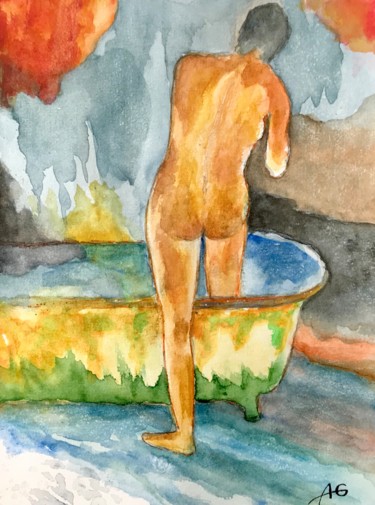 Dessin intitulée "Sketch. Nude#1" par Aleksej Grishkovec, Œuvre d'art originale, Aquarelle