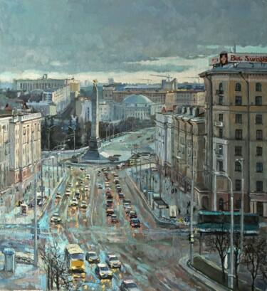 Painting titled "Минск после дождя" by Aleksey Korabelnikov, Original Artwork, Oil