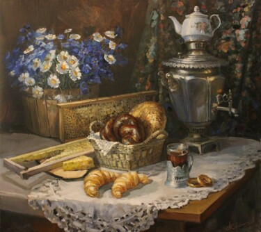 Картина под названием "Чайные традиции" - Aleksey Korabelnikov, Подлинное произведение искусства, Масло