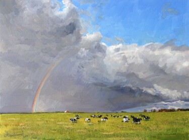 Картина под названием "Пастбище после дождя" - Aleksey Korabelnikov, Подлинное произведение искусства, Масло