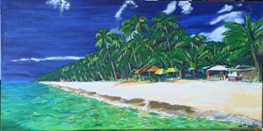 Painting titled "White Sand beach, K…" by Alena Azadanova, Original Artwork, Acrylic