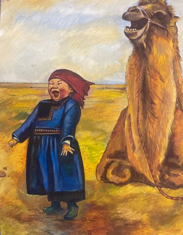 Ζωγραφική με τίτλο "Девочка с верблюдом" από Alena Darvish, Αυθεντικά έργα τέχνης, Ακρυλικό