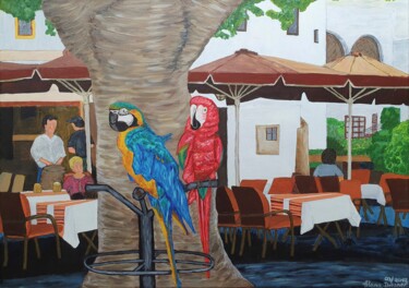 "Zwei wartende Papag…" başlıklı Tablo Alena Drisner tarafından, Orijinal sanat, Akrilik