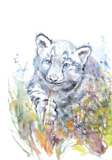 绘画 标题为“Baby Snow leopard” 由Alena Masterkova, 原创艺术品, 水彩