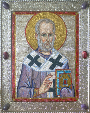 Escultura titulada "Icon of St. Nicholas" por Alena Masterkova, Obra de arte original, Mosaico