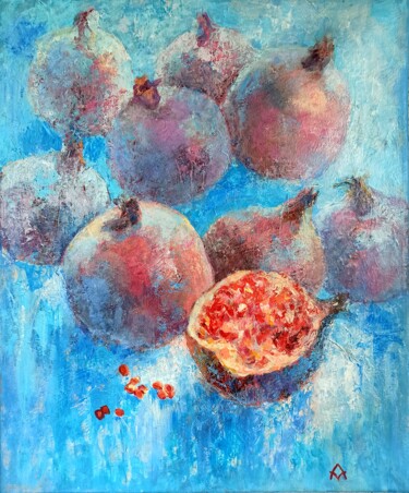 Pintura titulada "Pomegranates" por Alena Masterkova, Obra de arte original, Acrílico Montado en Bastidor de camilla de made…